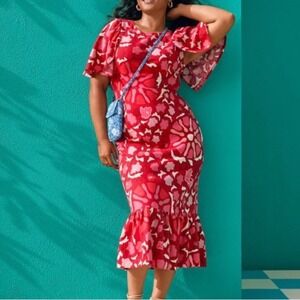 RHODE x Target Zinnia Floral 55% Linen‎ Midi Dress Size 17 Bloomcore Valentine